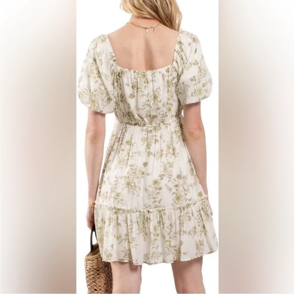 Blu Pepper Cream Floral Puff Sleeve Fit & Flare Mini Dress Sz S - Picture 10 of 12